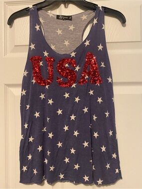 Miss chievous USA tank top patriotic sequins stars small 4th July